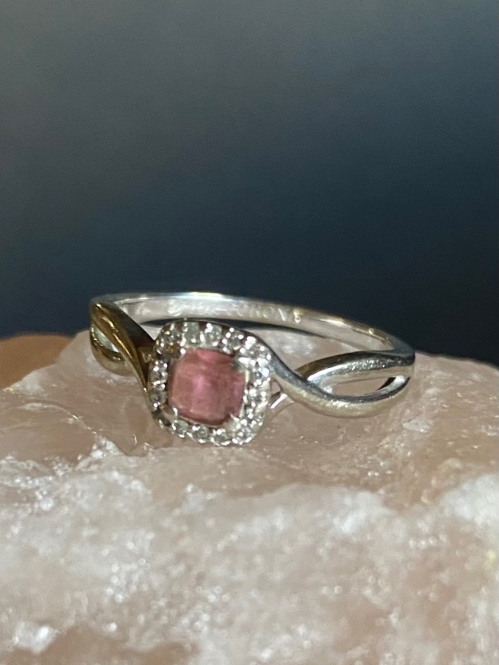 Vintage Corona 10K White Gold Pink Tourmaline Halo Ring - Size 6.5